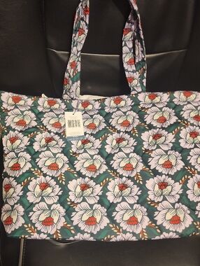 Vera Bradley Floral Print Tote Bag in Green and Pink